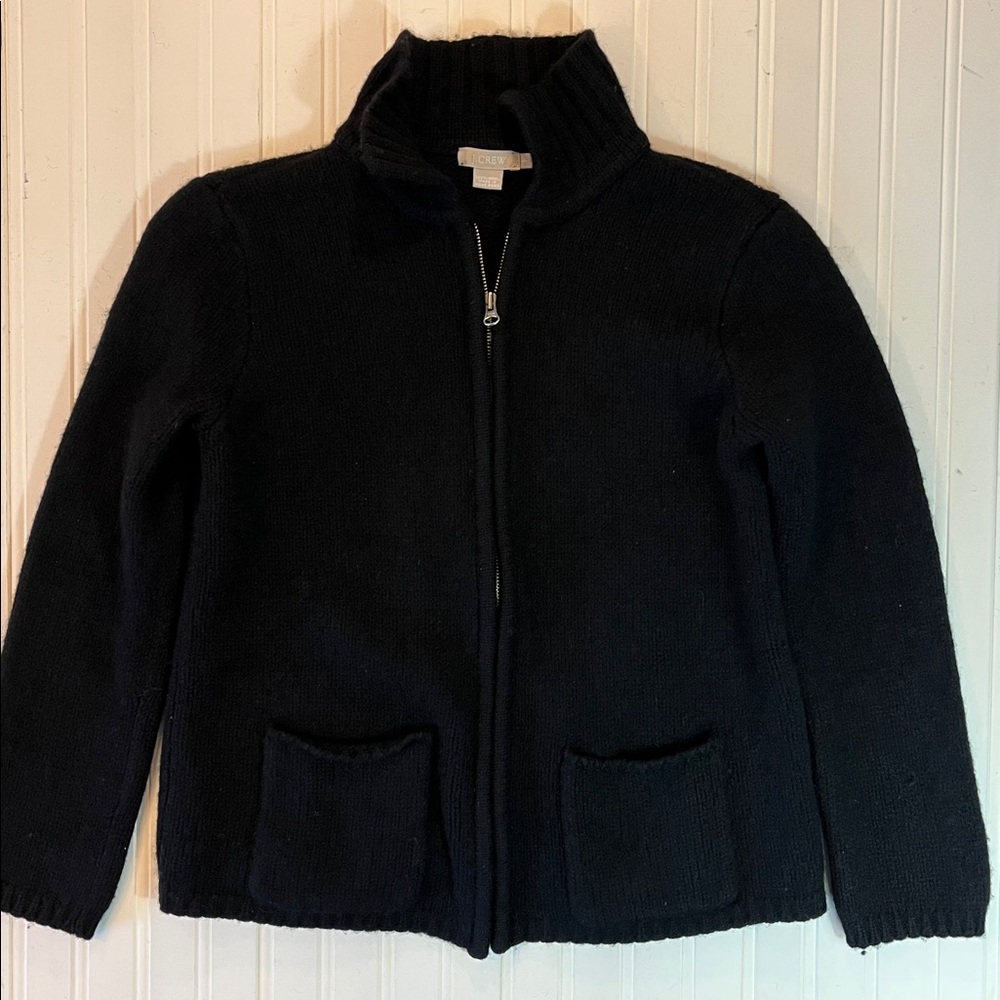 Women’s J. Crew Wool zip up sweater black size Small